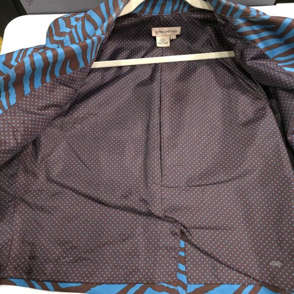 Blue Brown Zebra Silk Jacket Lg Y2K Open Blazer Glam Preppy Boho Chic Statement - Picture 13 of 14